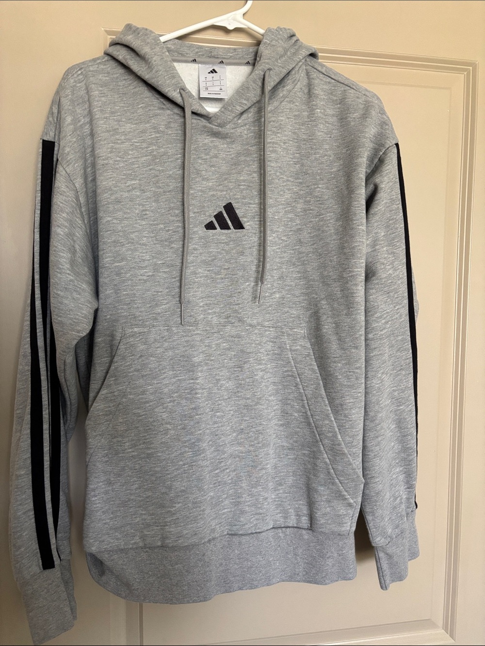 adidas Light Gray Hoodie with Black Stripe Accents